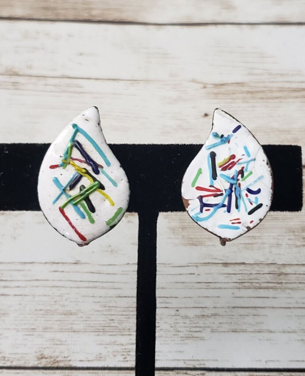 Vintage Clip On Earrings Multi Colored Artsy